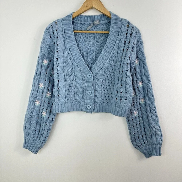 Sky Sparrow Cropped Cardigan Small Cable Knit Coquette Floral Pastel Core - Picture 1 of 7